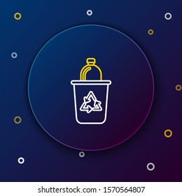 White and yellow line Recycle bin with recycle symbol icon isolated on dark blue background. Trash can icon. Garbage bin sign. Recycle basket sign. Colorful outline concept. Vector Illustration