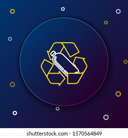 White and yellow line Recycling plastic bottle icon isolated on dark blue background. Colorful outline concept. Vector Illustration