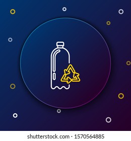 White and yellow line Recycling plastic bottle icon isolated on dark blue background. Colorful outline concept. Vector Illustration
