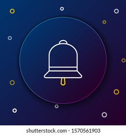 White and yellow line Ringing bell icon isolated on dark blue background. Alarm symbol, service bell, handbell sign, notification symbol. Colorful outline concept. Vector Illustration