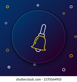 White and yellow line Ringing bell icon isolated on dark blue background. Alarm symbol, service bell, handbell sign, notification symbol. Colorful outline concept. Vector Illustration