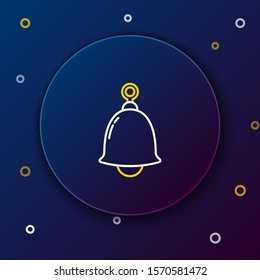 White and yellow line Ringing bell icon isolated on dark blue background. Alarm symbol, service bell, handbell sign, notification symbol. Colorful outline concept. Vector Illustration