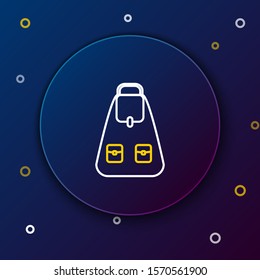 White and yellow line School backpack icon isolated on dark blue background. Colorful outline concept. Vector Illustration
