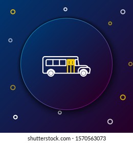 White and yellow line School Bus icon isolated on dark blue background. Public transportation symbol. Colorful outline concept. Vector Illustration