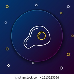 White and yellow line Scrambled eggs icon isolated on dark blue background. Home cooked food, fried egg, healthy breakfast, omelet icon. Colorful outline concept. Vector Illustration