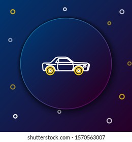 White and yellow line Sedan car icon isolated on dark blue background. Colorful outline concept. Vector Illustration