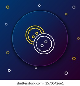 White and yellow line Sewing button for clothes icon isolated on dark blue background. Clothing buttons. Colorful outline concept. Vector Illustration