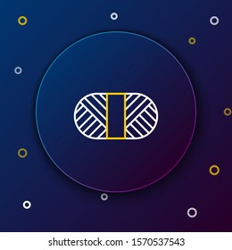 White and yellow line Sewing thread on spool icon isolated on dark blue background. Yarn spool. Thread bobbin. Colorful outline concept. Vector Illustration