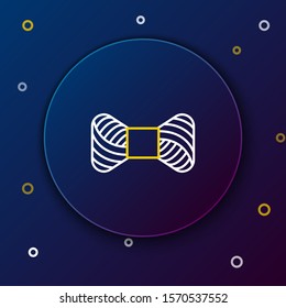 White and yellow line Sewing thread on spool icon isolated on dark blue background. Yarn spool. Thread bobbin. Colorful outline concept. Vector Illustration