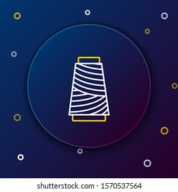White and yellow line Sewing thread on spool icon isolated on dark blue background. Yarn spool. Thread bobbin. Colorful outline concept. Vector Illustration