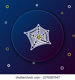 White and yellow line Spider web icon isolated on dark blue background. Cobweb sign. Happy Halloween party. Colorful outline concept. Vector Illustration
