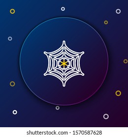 White and yellow line Spider web icon isolated on dark blue background. Cobweb sign. Happy Halloween party. Colorful outline concept. Vector Illustration