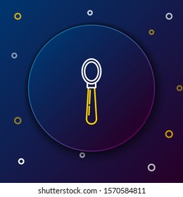 White and yellow line Spoon icon isolated on dark blue background. Cooking utensil. Cutlery sign. Colorful outline concept. Vector Illustration