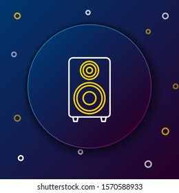 White and yellow line Stereo speaker icon isolated on dark blue background. Sound system speakers. Music icon. Musical column speaker bass equipment. Colorful outline concept. Vector Illustration