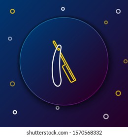 White and yellow line Straight razor icon isolated on dark blue background. Barbershop symbol. Colorful outline concept. Vector Illustration
