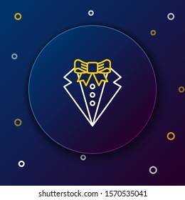 White and yellow line Suit icon isolated on dark blue background. Tuxedo. Wedding suits with necktie. Colorful outline concept. Vector Illustration