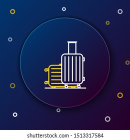 White and yellow line Suitcase for travel icon isolated on dark blue background. Traveling baggage sign. Travel luggage icon. Colorful outline concept. Vector Illustration