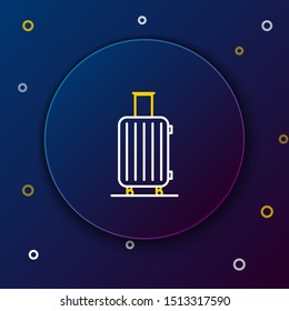 White and yellow line Suitcase for travel icon isolated on dark blue background. Traveling baggage sign. Travel luggage icon. Colorful outline concept. Vector Illustration