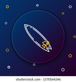 White and yellow line Surfboard icon isolated on dark blue background. Surfing board. Extreme sport. Sport equipment. Colorful outline concept. Vector Illustration