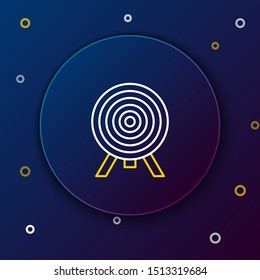 White and yellow line Target icon isolated on dark blue background. Dart board sign. Archery board icon. Dartboard sign. Business goal concept. Colorful outline concept. Vector Illustration