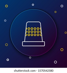 White and yellow line Thimble for sewing icon isolated on dark blue background. Colorful outline concept. Vector Illustration