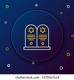 White and yellow line Tombstone with star of david icon isolated on dark blue background. Jewish grave stone. Gravestone icon. Colorful outline concept. Vector Illustration