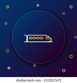 White and yellow line Train icon isolated on dark blue background. Public transportation symbol. Subway train transport. Metro underground. Colorful outline concept. Vector Illustration
