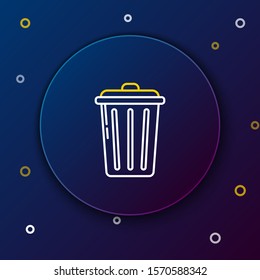 White and yellow line Trash can icon isolated on dark blue background. Garbage bin sign. Recycle basket icon. Office trash icon. Colorful outline concept. Vector Illustration