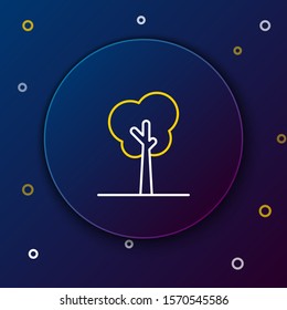 White and yellow line Tree icon isolated on dark blue background. Forest symbol. Colorful outline concept. Vector Illustration