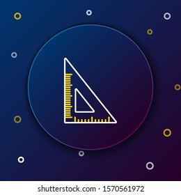 White and yellow line Triangular ruler icon isolated on dark blue background. Straightedge symbol. Geometric symbol. Colorful outline concept. Vector Illustration