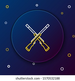 White and yellow line Two crossed shotguns icon isolated on dark blue background. Hunting gun. Colorful outline concept. Vector Illustration