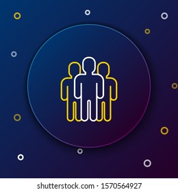 White and yellow line Users group icon isolated on dark blue background. Group of people icon. Business avatar symbol users profile icon. Colorful outline concept. Vector Illustration
