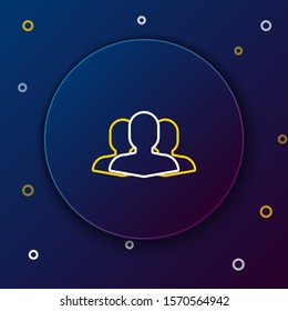 White and yellow line Users group icon isolated on dark blue background. Group of people icon. Business avatar symbol users profile icon. Colorful outline concept. Vector Illustration
