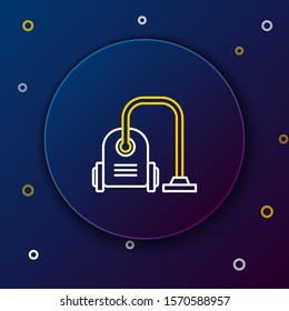 White and yellow line Vacuum cleaner icon isolated on dark blue background. Colorful outline concept. Vector Illustration