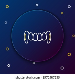 White and yellow line Vampire teeth icon isolated on dark blue background. Happy Halloween party. Colorful outline concept. Vector Illustration