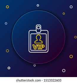 White and yellow line VIP badge icon isolated on dark blue background. Colorful outline concept. Vector Illustration