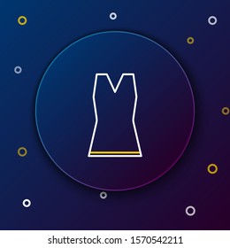 White and yellow line Woman dress icon isolated on dark blue background. Clothes sign. Colorful outline concept. Vector Illustration