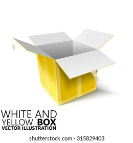 White and yellow open box 3D/ vector illustration, design element