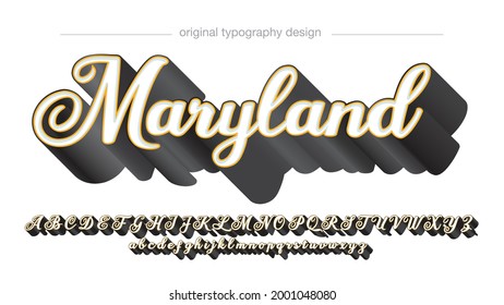 White and yellow outline long shadow Calligraphy Artistic Font Typography
