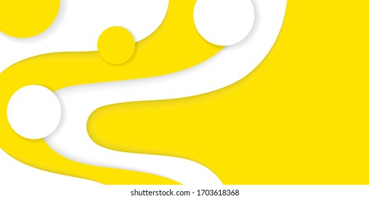 White and yellow paper cut background. Аbstract template in origami style. Summer carving backdrop. Vector illustration layered circles. Design for card, brochure, cover, banner, booklet, wallpaper.