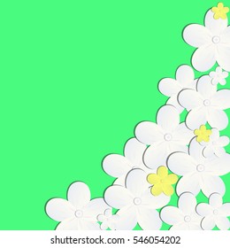 White yellow paper flowers on a green background vector illustration