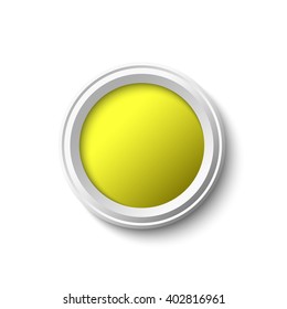 White and yellow round web button. Vector illustration.