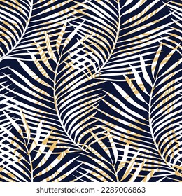 white and yellow seamless vector leaf pattern on navy background