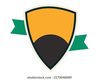 White yellow shield with green ribbon flat design