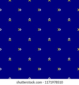 white and yellow small arrow seamless fabric pattern on dark blue background vector