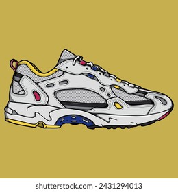 White Yellow Sneakers Vector Illustration