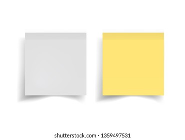 White and yellow stickers papers. Note paper with curled corner. Vector isolated on white background