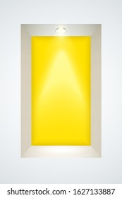 White and Yellow wall niche with spotlight. Recess in a colored wall in square shaped with point light. Editable Background Vector illustration.