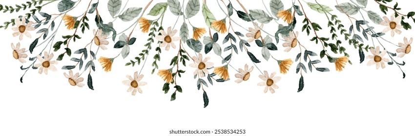 white yellow wildflower watercolor border