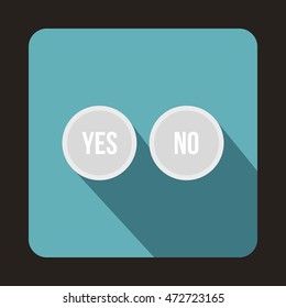 White Yes and No buttons icon in flat style on a baby blue background